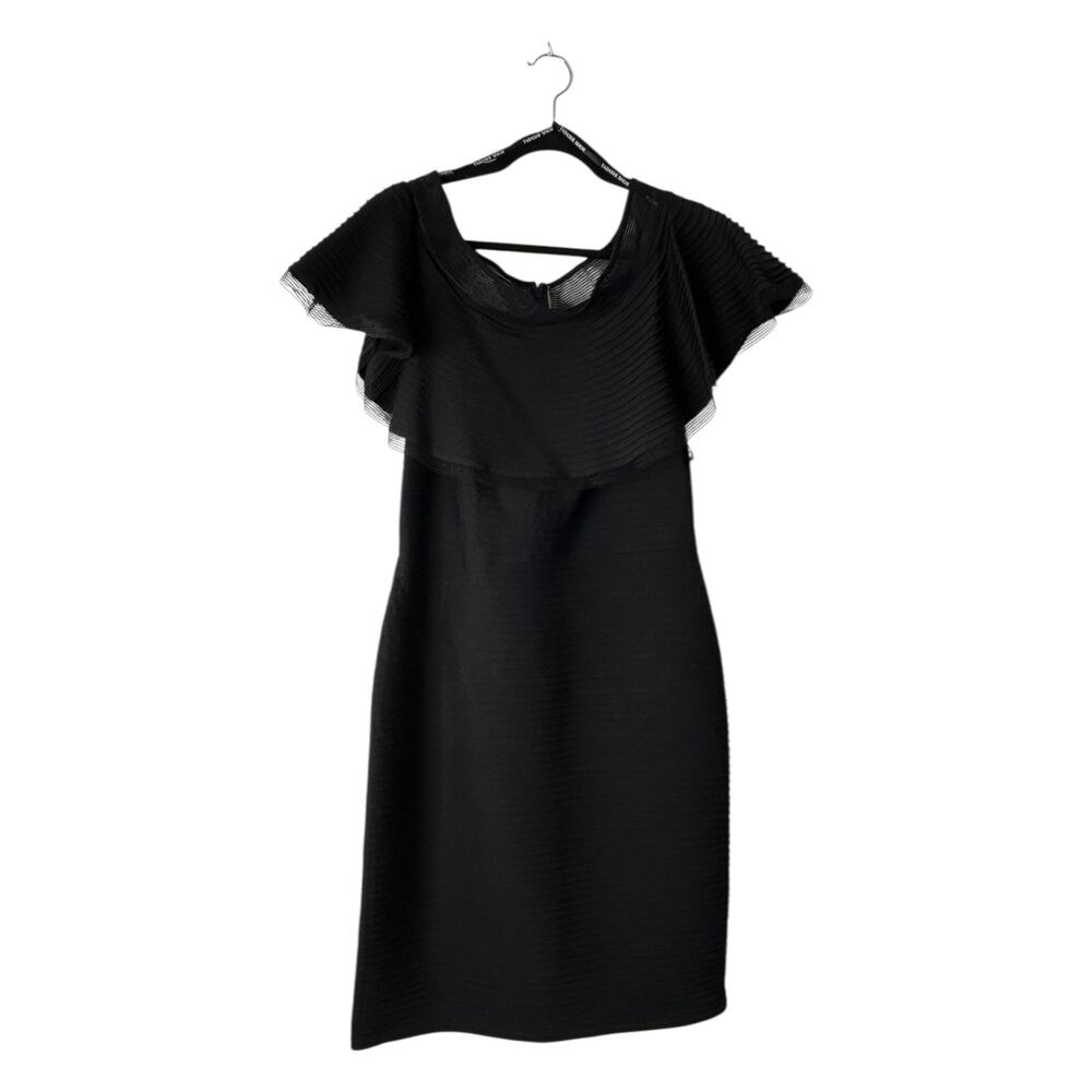 Tadashi‎ Shoji Tabora Dress Size XL Black Off Shoulder Ruffle Pintucked Jersey